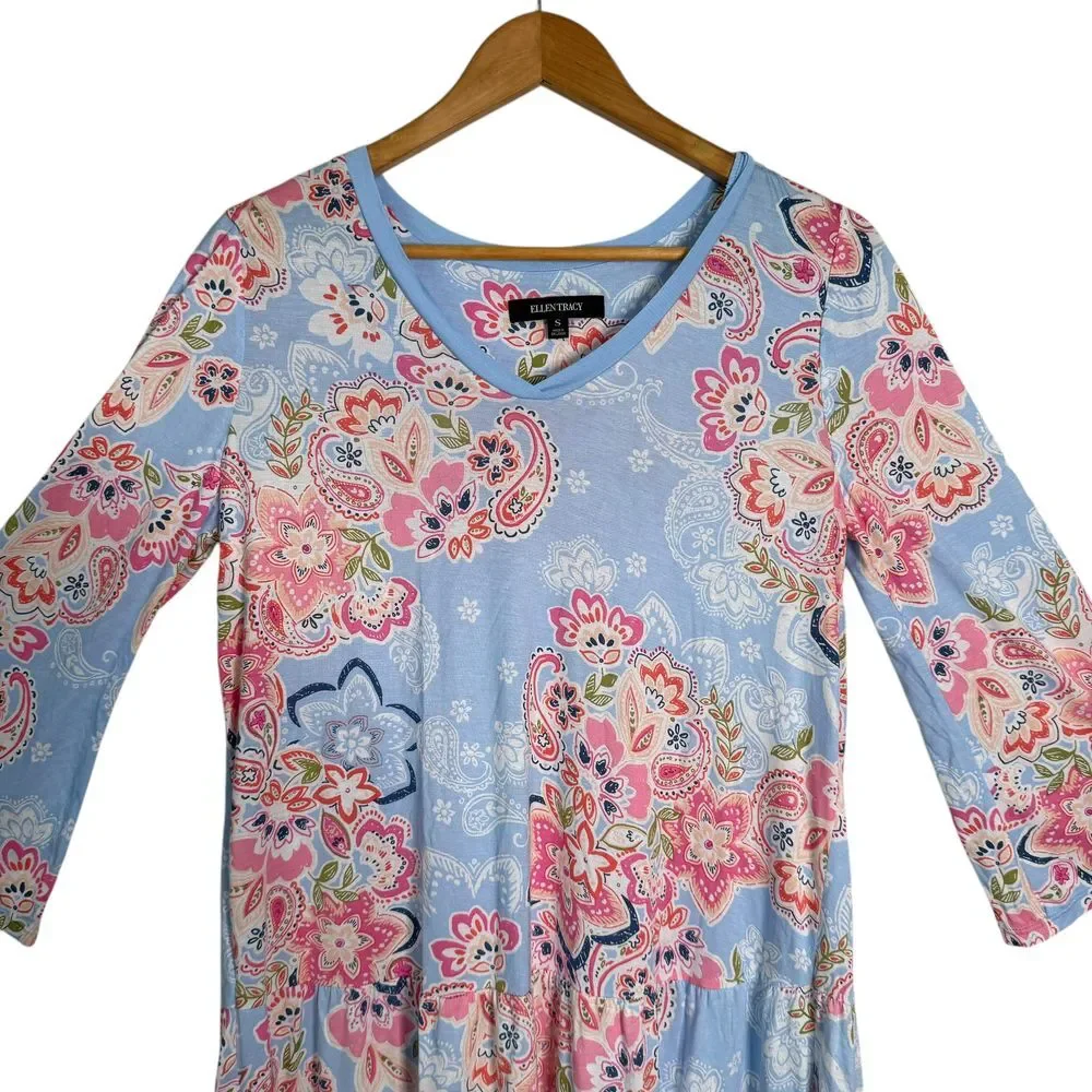 Ellen Tracy Nightgown Sleepwear Dress Women Size S Paisley‎ Print Loungewear